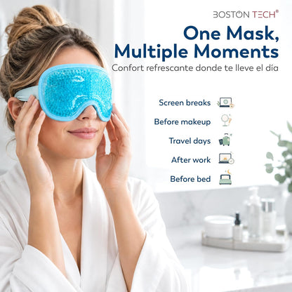 Boston Tech EyeCool Hot & Cold Gel Eye Mask, Reusable Cooling Eye Mask for Puffy-Looking & Tired Eyes, Flexible Gel Beads, Adjustable Strap, (Blue)