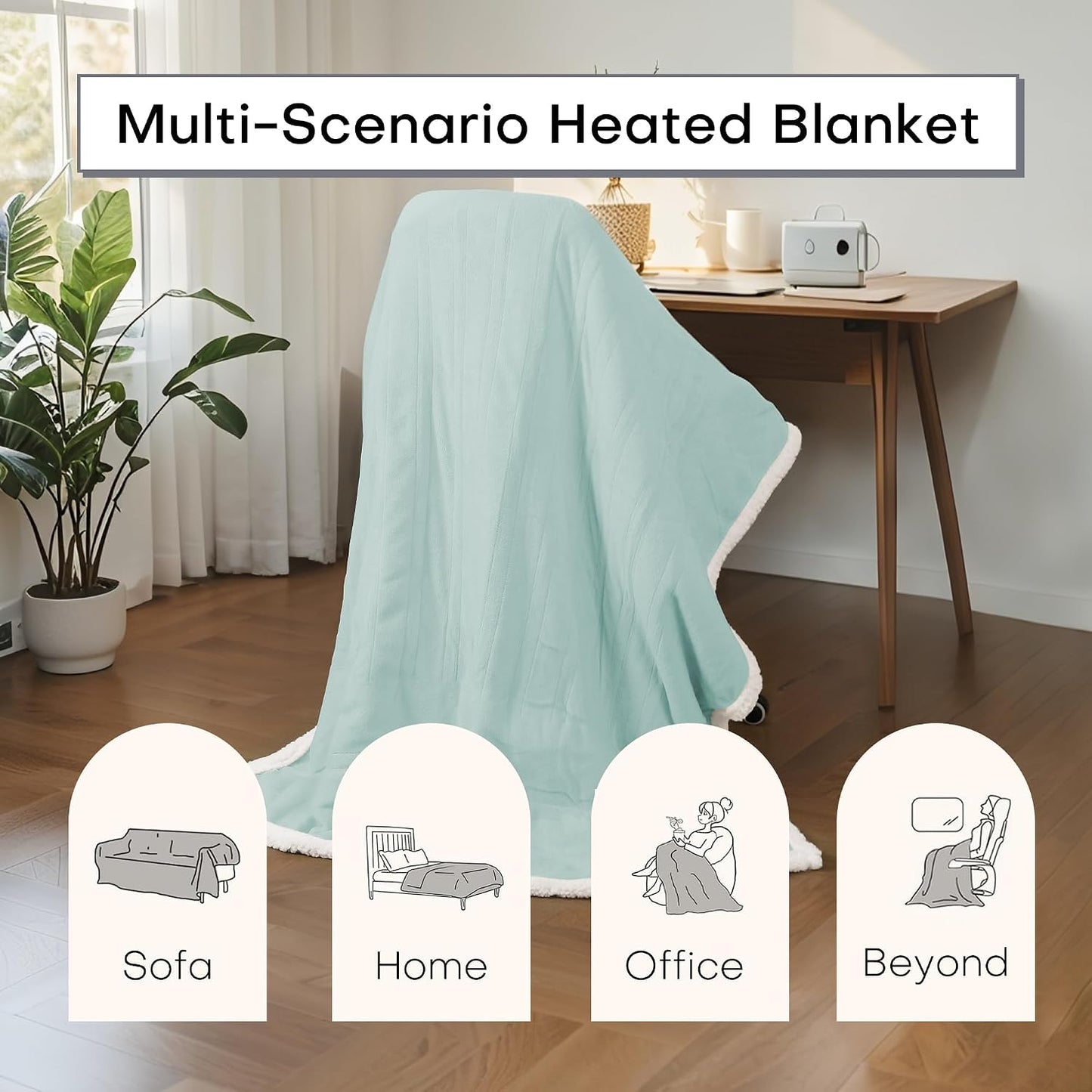 Electric Heated Blanket Full Size 72"x84" – Light Gray | ETL for Safe Overnight, 4 Heat Settings & 10H Auto Off, Dual-Sided Microplush Sherpa for Home Night, Machine washable