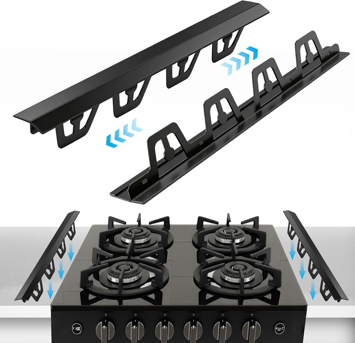 Stove Gap Covers Stainless Steel, 2 Pack Stove Gap Filler Easy Retractable Length 13.8" to 27.5", Width 0.79" Stove Gap Guards Range Trim Kit, Heat Resistant Guard Between Stove Top & Counter