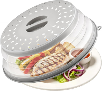Microwave Splatter Cover for Food with Anti-scald Base Plate, Grey