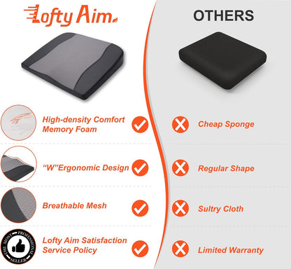 Lofty Aim Car Seat Cushion, Memory Foam Car Seat Cushions for Long Driving | Comfy Car Seat Pillow for Pain Relief, Driver Seat Cushion Adds Height, Butt Cushion for Car, Truck, Office Chair, Black