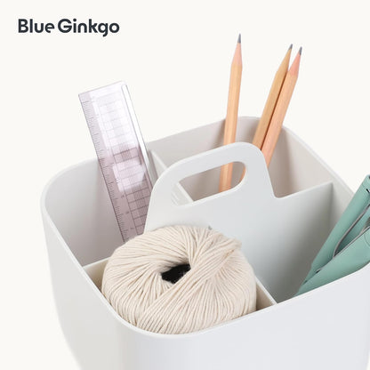 BLUE GINKGO Stackable Organizer Caddy, Rectangle, White, Made in Korea | Portable. Adjustable. Home, Office & School Storage.