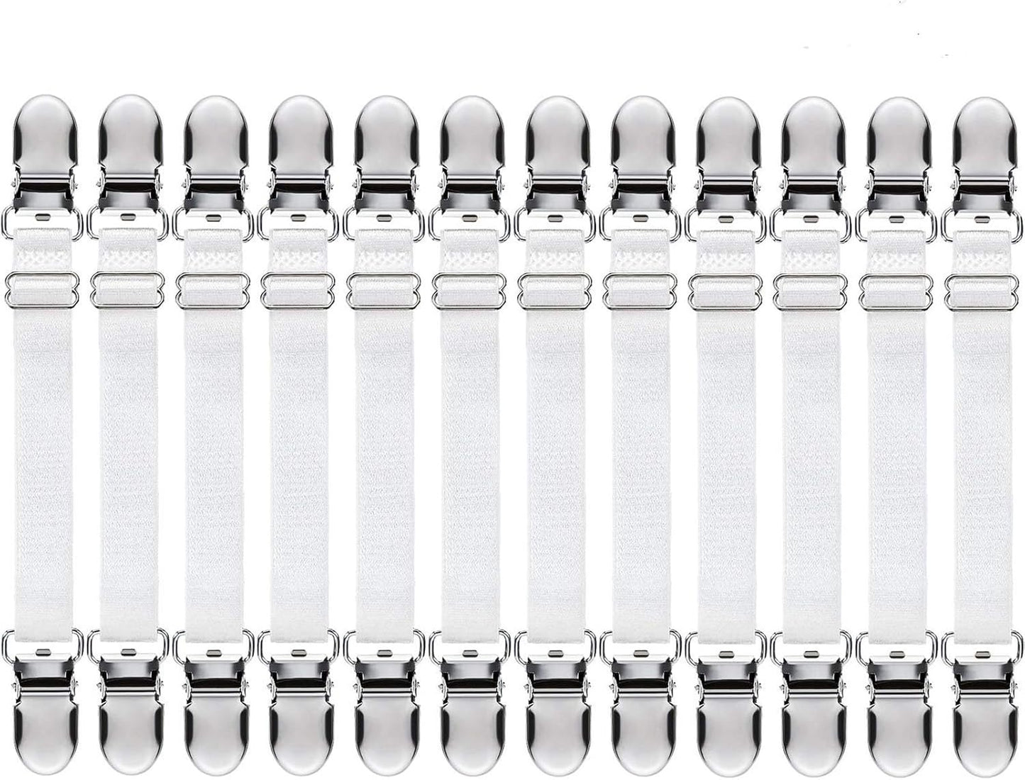 Boao 12 Pcs Bed Sheet Clips Straps Sheet Corner Straps Holder Adjustable Mattress Clips, Elastic Bed Grippers Suspender Fasteners Holder for Home(White,4-8 Inch Length)