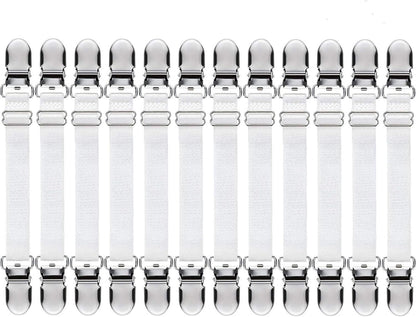 Boao 12 Pcs Bed Sheet Clips Straps Sheet Corner Straps Holder Adjustable Mattress Clips, Elastic Bed Grippers Suspender Fasteners Holder for Home(White,4-8 Inch Length)