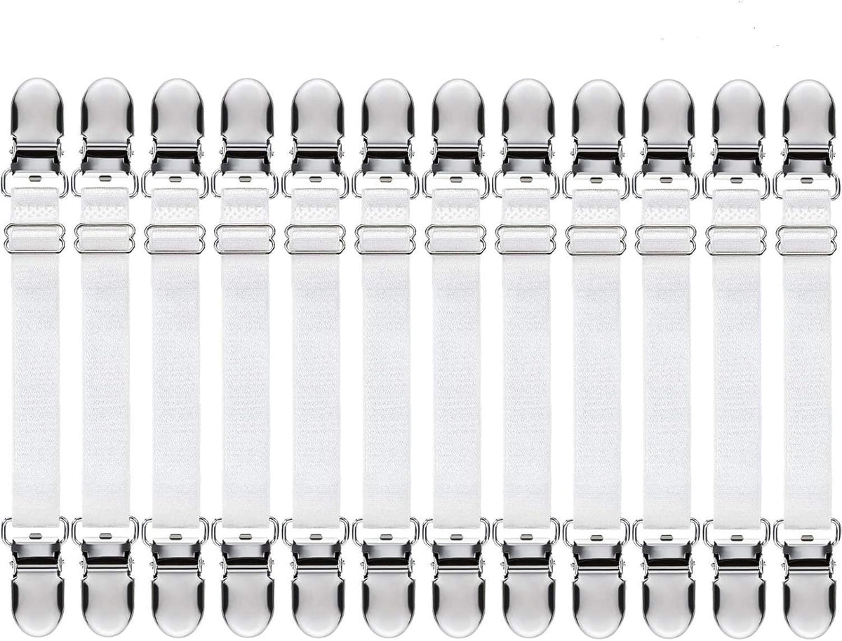 Boao 12 Pcs Bedsheet Strap Elastic Clip, White, 4-8 Inch Length