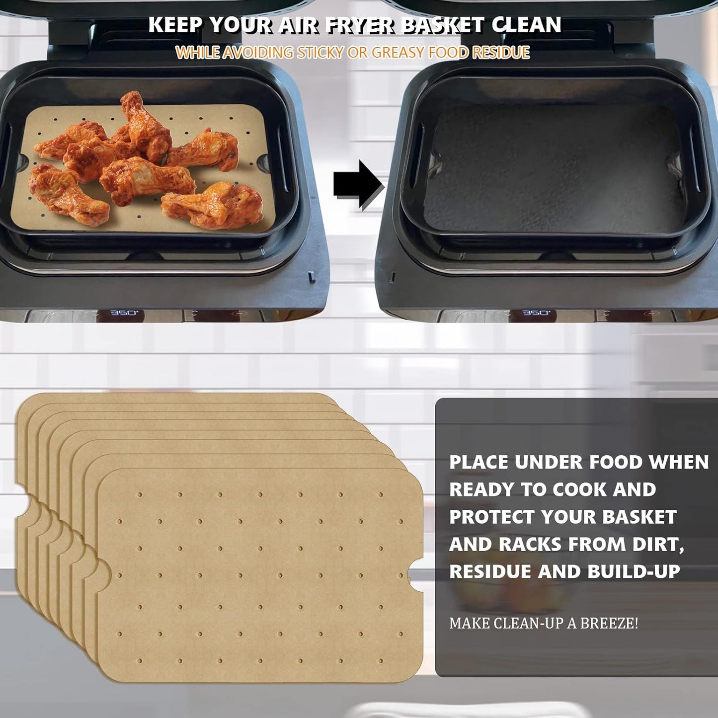 WMKGG Silicone Air Fryer Liners, 2PCS Air Fryer Silicone Liners | Reusable Rectangular Non-Stick Basket Accessories for Ninja Foodi Dual DZ201/DZ401 8-10QT