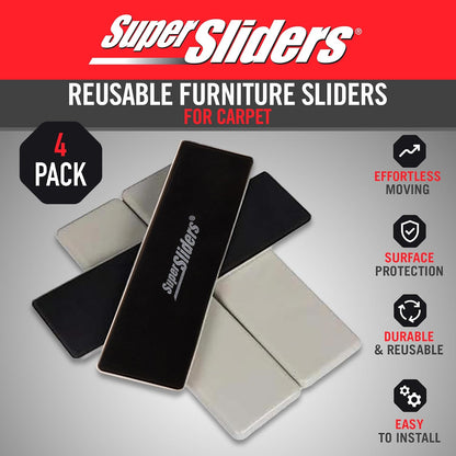 Super Sliders 2-1/2" x 9" XL Rectangle Reusable Furniture Sliders for Carpet, Anti-Slip Protective Furniture Moving Pads for Beds, Sofas, Dressers, Set of 4, Beige