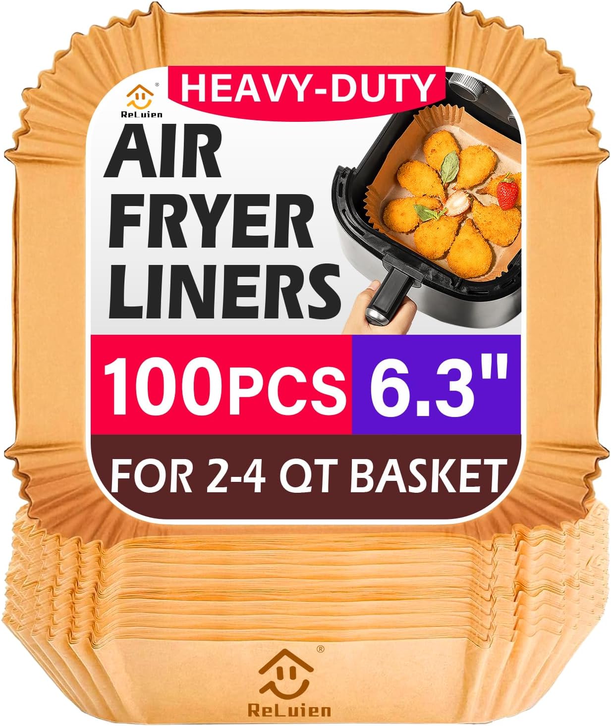 Air Fryer Liners Disposable 125 Pcs, 8 Inch Paper for 5-8 QT Air Fryers | Square Unbleached Parchment Paper, Non-Stick, Greaseproof for Baking, Roasting, Microwave, Oven, Airfryer Basket Accessories