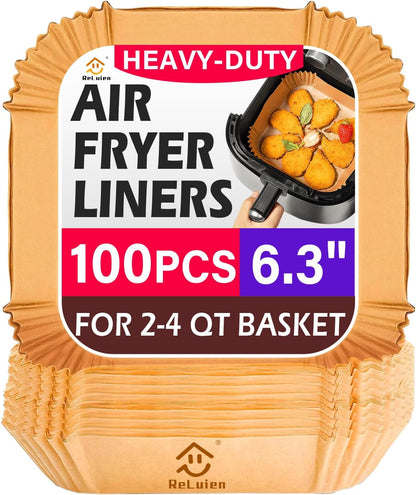 Air Fryer Liners Disposable 125 Pcs, 8 Inch Paper for 5-8 QT Air Fryers | Square Unbleached Parchment Paper, Non-Stick, Greaseproof for Baking, Roasting, Microwave, Oven, Airfryer Basket Accessories