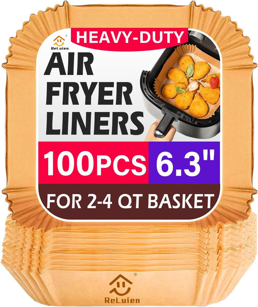 Air Fryer Liners Disposable 125 Pcs, 8 Inch Paper for 5-8 QT Air Fryers | Square Unbleached Parchment Paper, Non-Stick, Greaseproof for Baking, Roasting, Microwave, Oven, Airfryer Basket Accessories