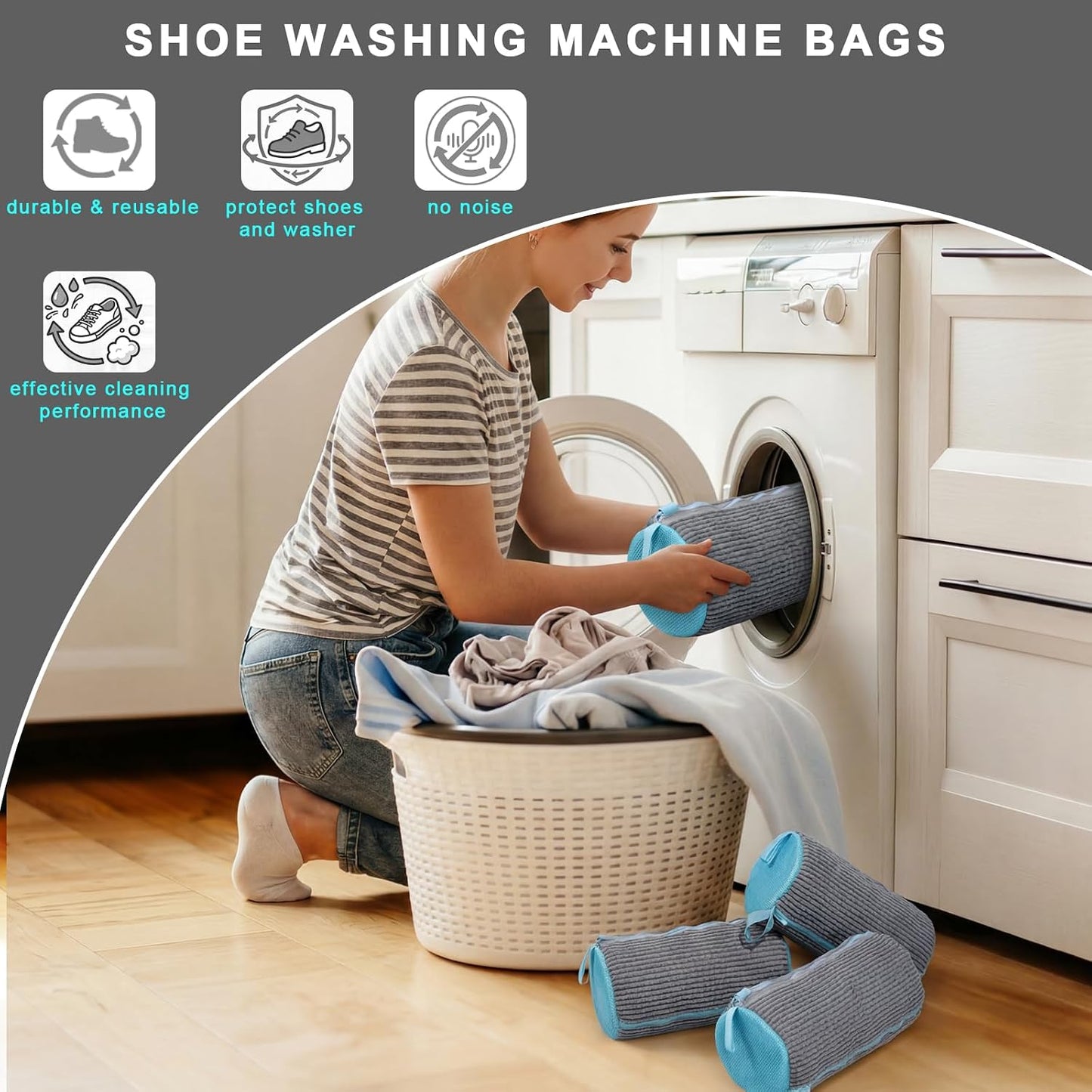 2PCS Shoe Washing Machine Bag With Zipper,Heavy Duty Shoe Washing Bag,Grey | sneaker washing machine bag,sneaker bag for washing machine,laundry shoe bag for washing machine,tennis shoes washing bag