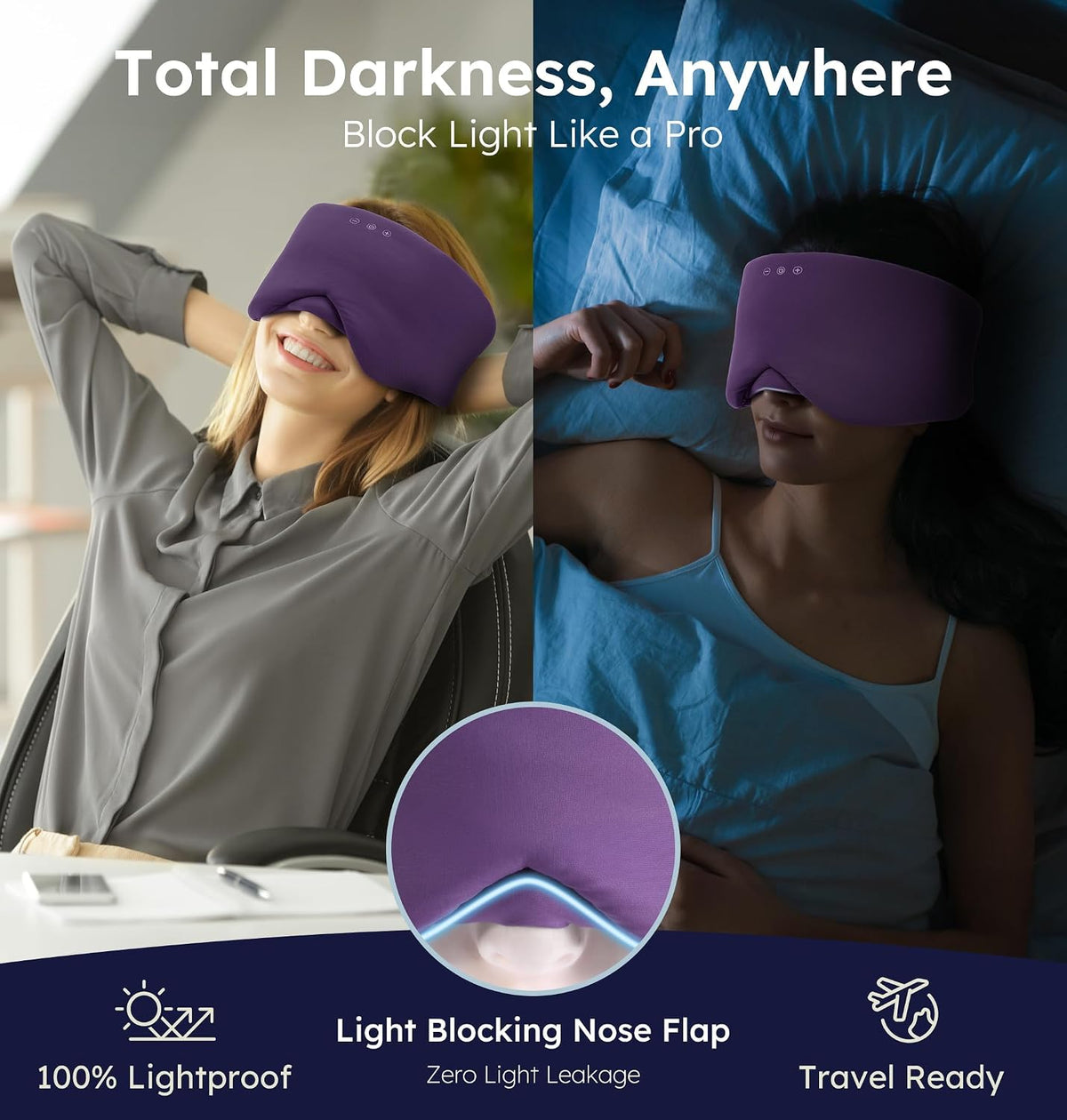 Luxury Bluetooth 5.4 Sleep Mask for Adults - Ice Fiber Cooling & HD Sound, 100% Light Blocking Adjustable Eye Cover for Travel & Side Sleepers - Soft Sleep Headphones with 10H Playtime