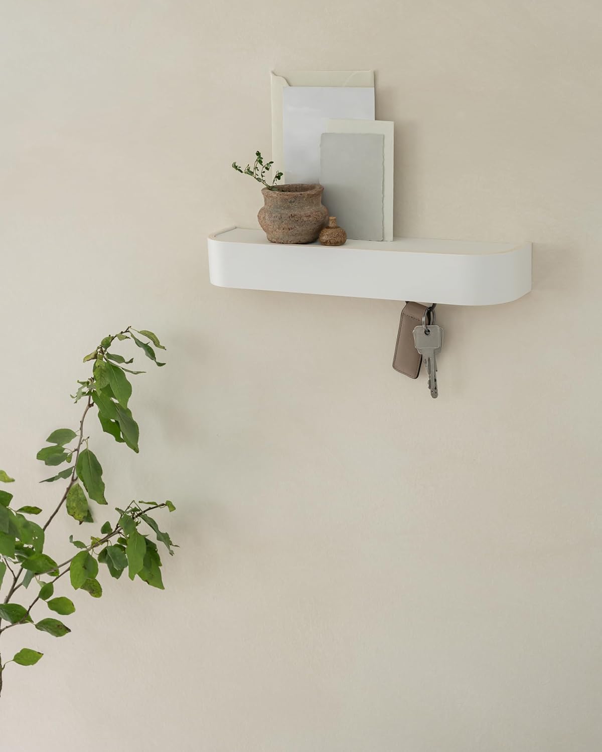 Kazai. Key Holder 'Toke' | Minimalist Key Hook Design from Berlin | Modern Key Holder Wall Mount with Wooden Shelf | Key Rack for Wall as Entryway Organizer | Walnut