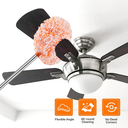Ceiling Fan Cleaner Duster Reusable Microfiber Ceiling Fan Blade Cleaner Removable Duster with Extension Pole Adjusts 13 to 49.7 Inch for Cleaning Walls Bookshelves Furniture Door Window Top (Blue)