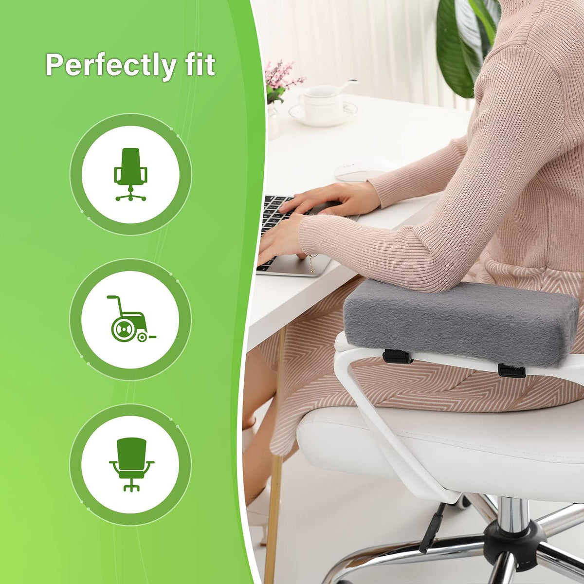 LargeLeaf Chair Armrest Cooling Gel Cushions Elbow Pillow Pressure Relief Office Chair Gaming Chair armrest with Memory Foam armrest Pads 2-Piece Set of Chair