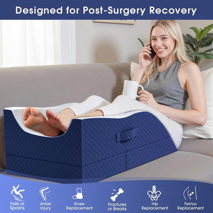 CushZone Leg Pillow, Leg Elevation Pillow with Pad and Memory Foam, Height Adjustable Bolster Pillow for Legs, Leg Pillow Elevation Blood Circulation, for Post-Surgery, Grey