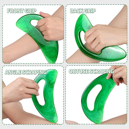 Large Gua Sha Massage Tool with Handle Large Lymphatic Drainage Massager, Resin Body Gua Sha Tool for Back Neck Face Legs, Cellulite Removal, Body Massage Tool for Women and Men (Green)
