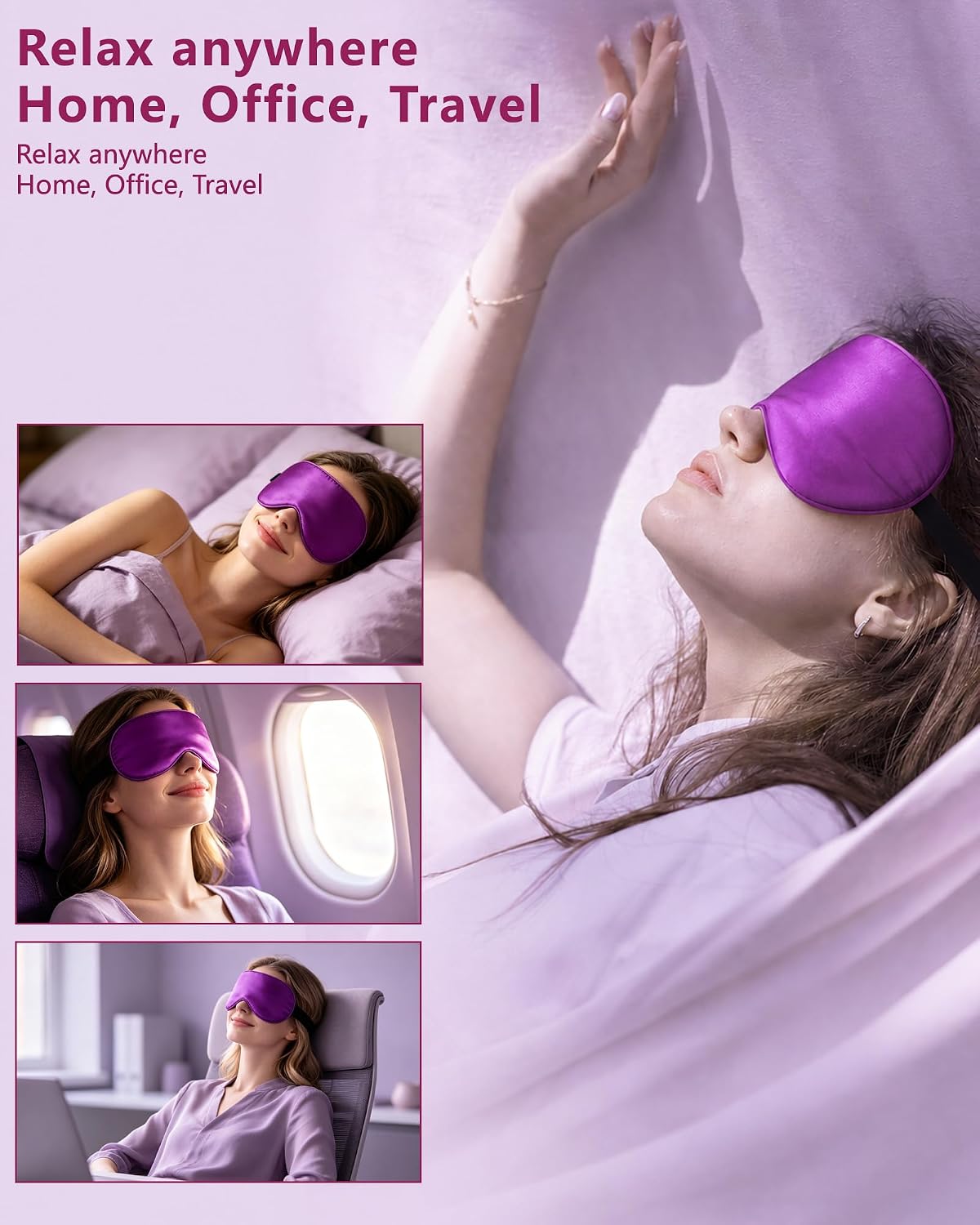 Silk Sleep Mask for Women and Men - Soft Breathable Organic Natural Mulberry Silk Fabric Blackout Eye Mask with Adjustable Straps No Pressure Eye Mask for Travel Essentials Gifts (Black)