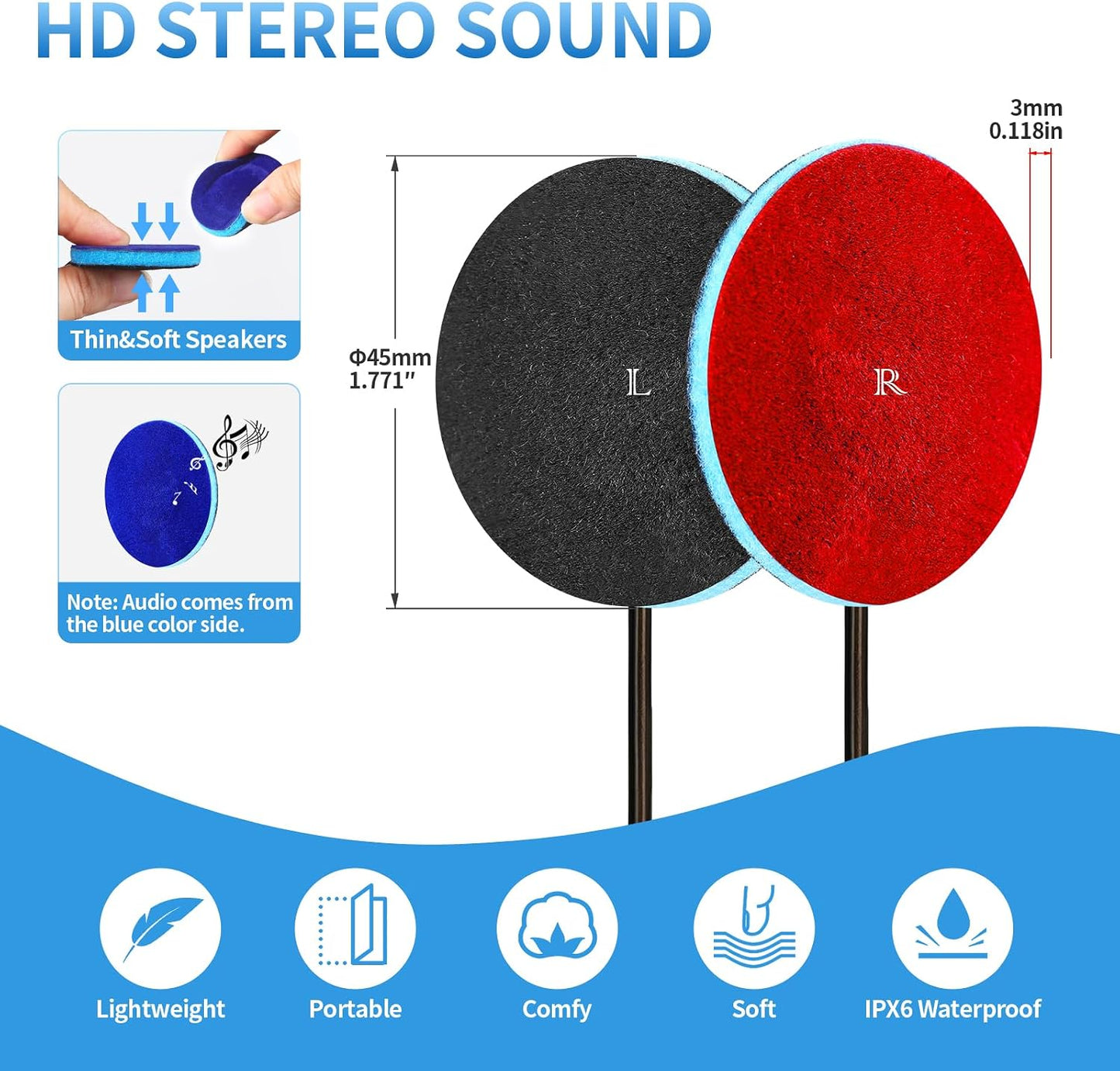 Sleep Ultra Thin Pillow Speakers Headphones 3mm Brown 3.5mm Interface | Headband Headphone Replacement