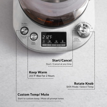 Mecity Electric Tea Kettle Borosilicate Glass Tea Maker With Temperature Control and Infuser - LCD Display and Preset Brewing Programs - 1.7 Liter Water Boiler