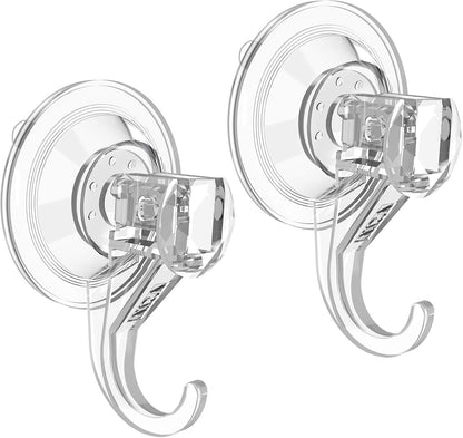 VIS'V Shower Suction Cup Hooks, Removable and Reusable, Clear, Small, 2 Pcs | Clear Invisible Design, Locking Suction Technology, Dual Vacuum Suction, Heavy Duty, Fits for Smooth Flat Surfaces