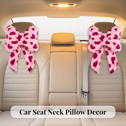 2 Pack Bow Car Headrest Pillows Plush Car Neck Pillows for Travel Driving Office Chair Head Support Cushions, Also Cute Car Decor Accessories (Black)