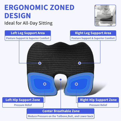 Gooo&Ma Air Fiber Seat Cushion, U-Shape Tailbone Comfort, Black | Thin design for office/car, breathable air fiber cooling, ergonomic, washable, non-slip, portable, 17.7"x13.8"x1.6"