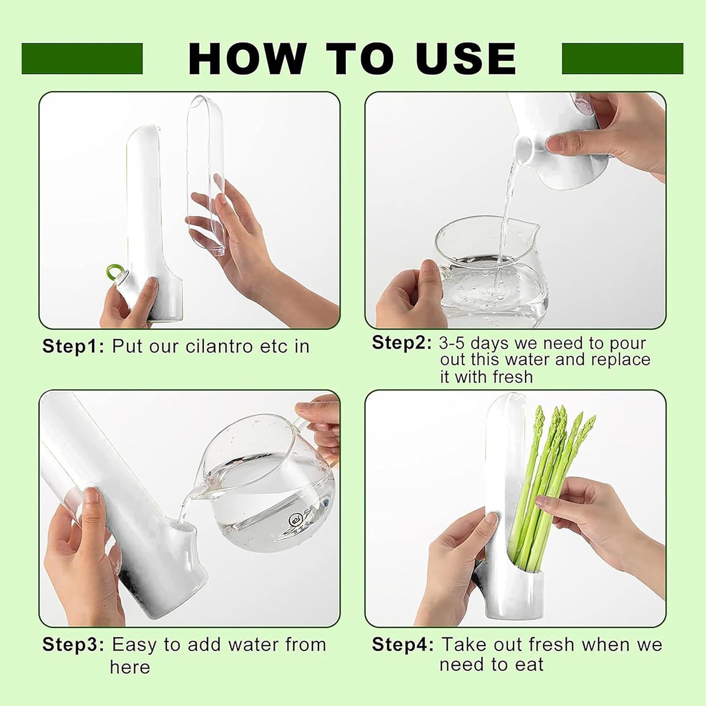 3Pack Herb Saver for Refrigerator for Cilantro, Parsley, Asparagus, Mint,Vegetable Preservation Containers, Keeps Greens Vegetables for 2-3 Weeks