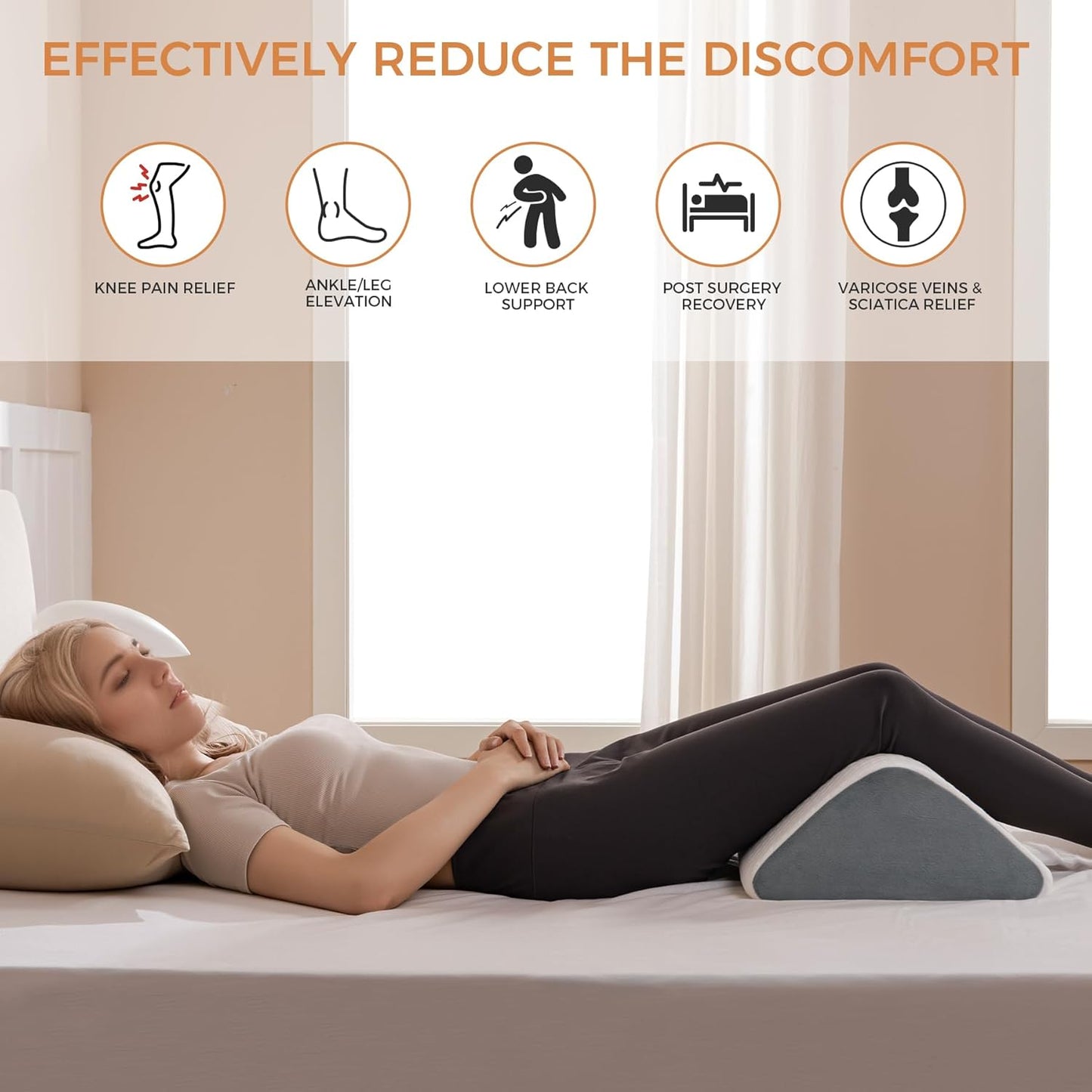 Knee Wedge Pillow for Post-Surgery Recovery-Leg Elevation Support for Sleep Position, Alleviating Lower Back & Hip Pain Enhancing Circulation in Ankles Legs Triangle Pillow with Removable Cover