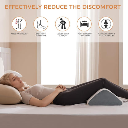 Knee Wedge Pillow for Post-Surgery Recovery-Leg Elevation Support for Sleep Position, Alleviating Lower Back & Hip Pain Enhancing Circulation in Ankles Legs Triangle Pillow with Removable Cover