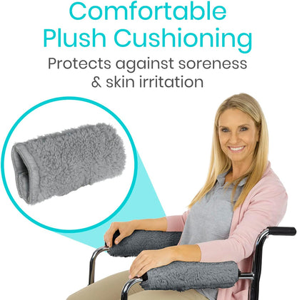 Vive Wheelchair Armrest Pads (2 PCS) - Memory Foam Sheepskin Cushion | Accessories for Transport Electric Wheel Chair Arm Rests - for Adults, Seniors, Handicapped - Soft Support for Office Chair