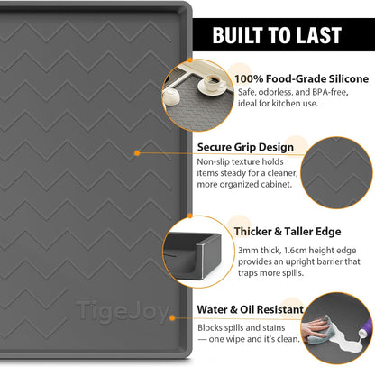 TigeJoy Under Sink Mats for Kitchen Waterproof 34" x 22", Cabinet Liner | Leak-Proof Silicone Mat Sink Protector, Kitchen Essentials Organizer and Storage,Boot or Shoe Tray, Pet Feeding Mat