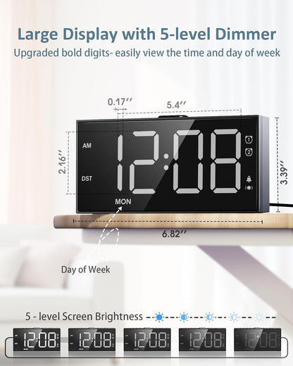 Roxicosly Vibrating Alarm Clock with Bed Shaker for Heavy Sleepers, 3-Level Vibration, Dual Alarms with Weekday & Weekend Mode, Large Digits, Dimmer, Snooze, USB Charger, Battery Backup