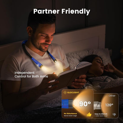 Glocusent Upgraded LED Neck Reading Light, Book Light for Reading in Bed