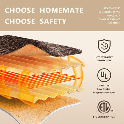 Homemate Heated Blanket Electric Throw - 50“x60“ Heating Blanket with 10 Fast Heat Levels 8 Hours Auto Off Soft Cozy Flannel Over-Heated Protection ETL Certification Keep Warming in Home | Throw with 10 Fast Heat Levels 8 Hours Auto Off Over-Heated