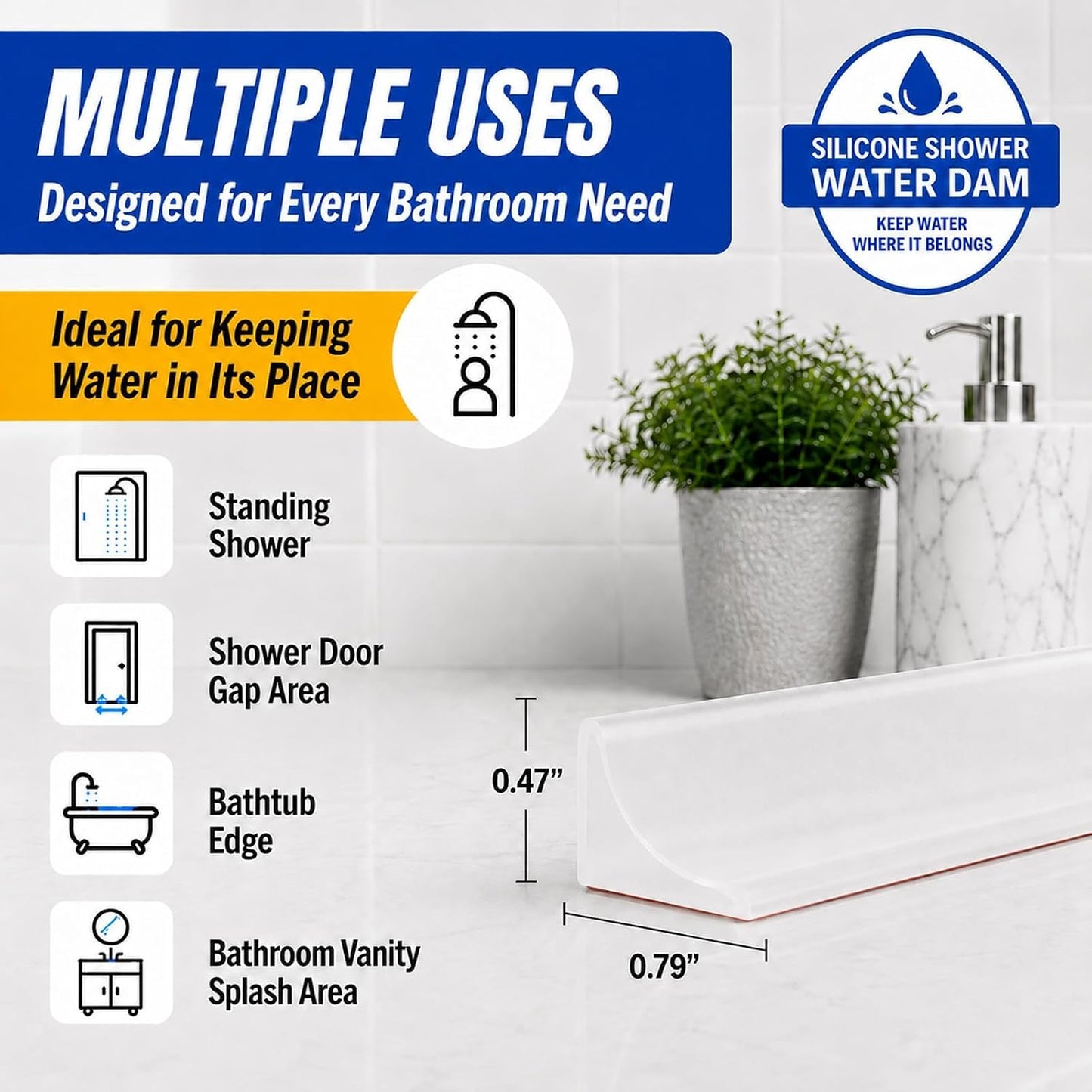 39 inch Silicone Water Guard for Kitchen Sink, Rubber Shower Threshold Splash Guard, Shower Barrier Water Strip Dam, Corner Water Retaining Dam Strip for Kitchen Sink Cooktop Bathroom Tub