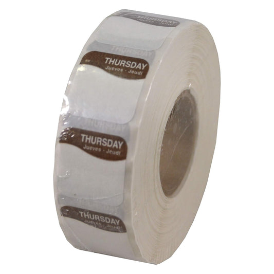 DayMark Day of the Week Dissolvable Label, Thursday, 3/4" x 3/4", Brown (Roll of 1000)