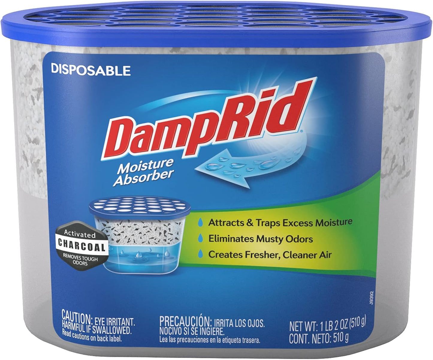 DampRid Fragrance Free Disposable Moisture Absorber & Odor Remover with Activated Charcoal, 18 oz., 3 Pack, Lasts Up To 60 Days, No Electricity Required
