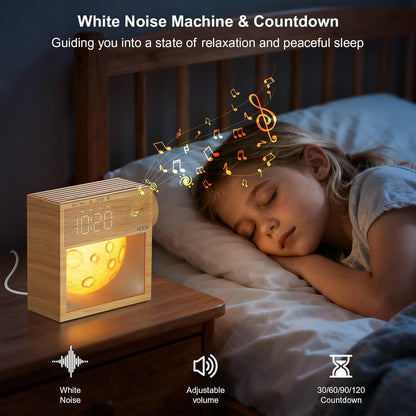 Sound Machine Alarm Clock with Sunrise Wake-Up Light, Plug-in Digital Clock | White Noise Machine with 20 Soothing Sounds for Sleeping, Dual Alarms, Snooze, Timer, Dimm Gentle Moon Night Lamp for Bedroom
