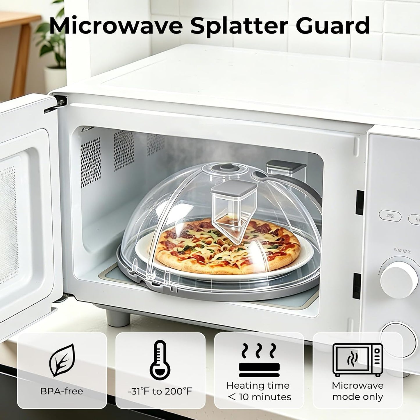 UFORU 10-Inch Foldable Microwave Splatter Cover for Food with Water Steamer | Clear Plate Cover with Handle Helps Contain Food Splatter Guard,Collapses for Compact Drawer or Cabinet Storage,Space-Saving