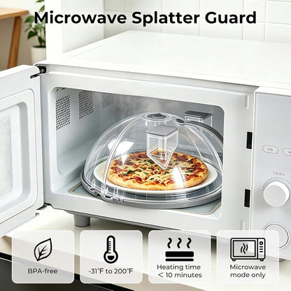 UFORU 10-Inch Foldable Microwave Splatter Cover for Food with Water Steamer | Clear Plate Cover with Handle Helps Contain Food Splatter Guard,Collapses for Compact Drawer or Cabinet Storage,Space-Saving