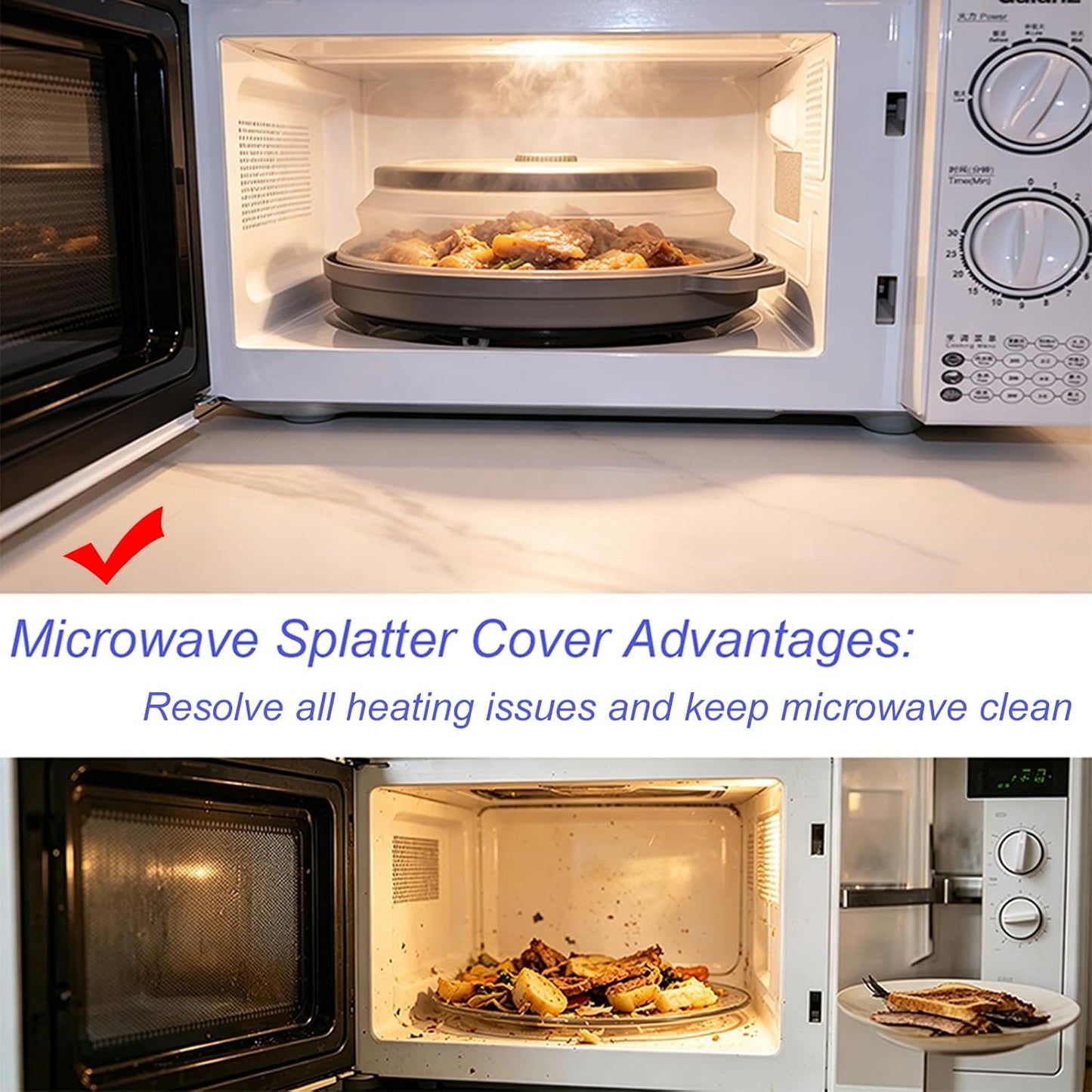 10.6" Microwave Splatter Cover with Anti-Scald Base Mat, Collapsible Food Cover for Plates & Bowls, BPA-Free Silicone Guard Lid with Vented Holes, Dishwasher Safe Kitchen Essential Gadgets