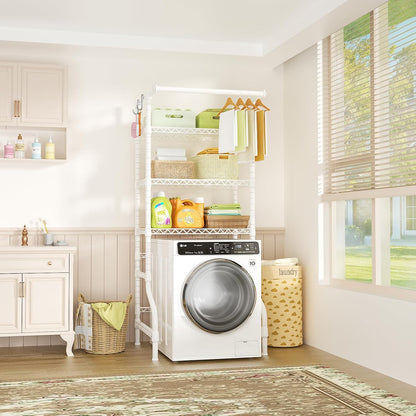 U11 Over Washer and Dryer Shelves, 3 Tiers Laundry Room Storage and Organizer Standing Shelf, Metal Freestanding Clothes Drying Rack, 33.9" W x 19.7" D x 77.6" H, Black
