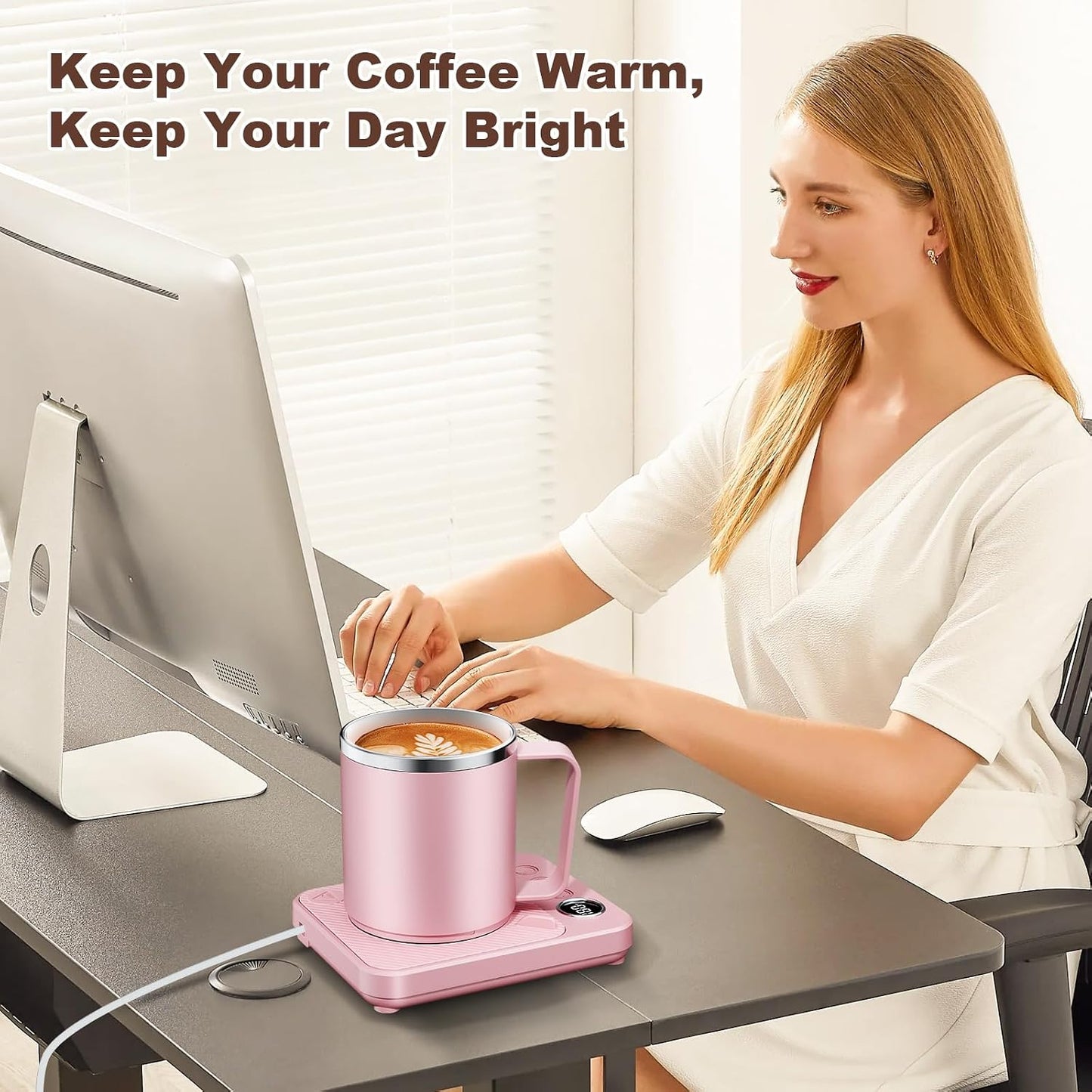 Felibeaco Coffee Mug Warmer & Mug Set for Desk, Smart Coffee Cup Warmer with 16oz Heated Mug, Cup Heater with Auto Shut Off for Office/Home, Coffee Gifts for Women/Men/Dad on Father‘s Day, Red