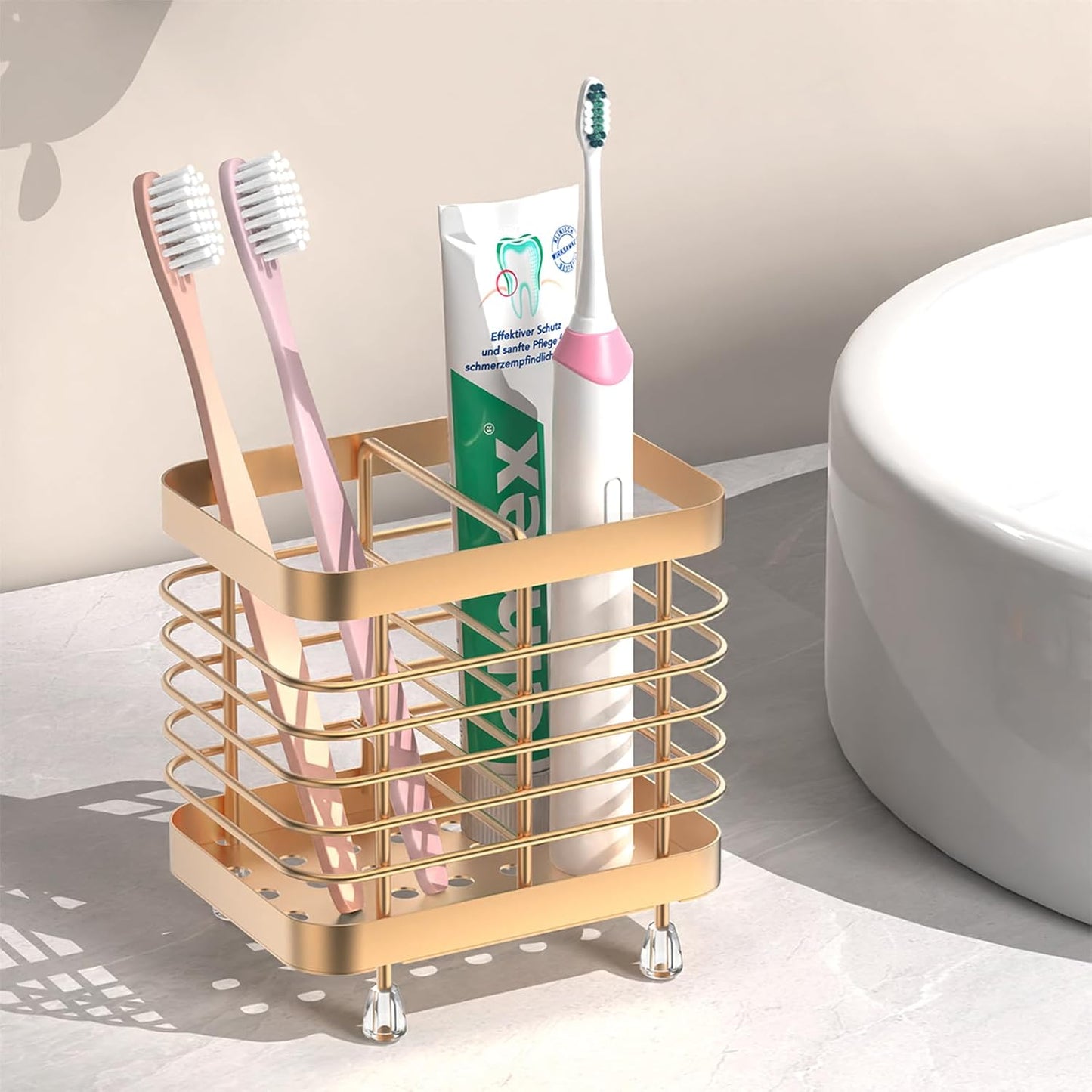 Luxspire Toothbrush Holders for Bathroom, Stainless Steel, 6 Slots, Black | Toothbrush Holders With Drainage, For Bathroom Countertop & Kitchen Sink, Bathroom Accessories