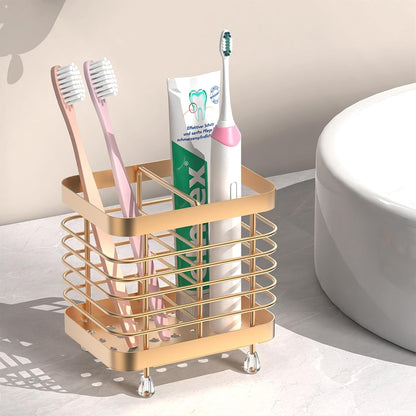 Luxspire Toothbrush Holders for Bathroom, Stainless Steel, 6 Slots, Black | Toothbrush Holders With Drainage, For Bathroom Countertop & Kitchen Sink, Bathroom Accessories