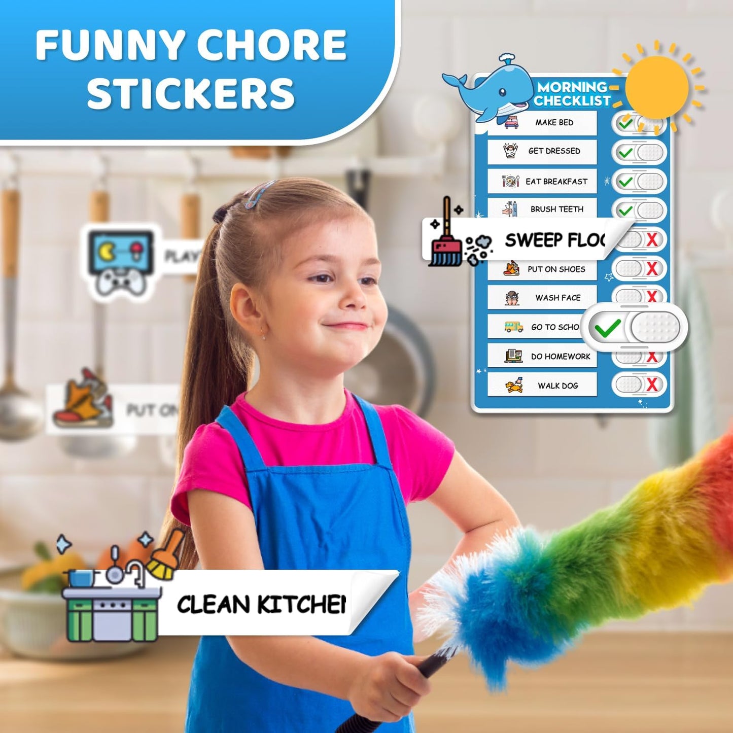 Upgraded Slider 3 in 1 Bedtime/Morning/Weekly Routine Chart for Kids, Magnetic Chore Chart for Kids with 99 Stickers, Cute Visual Schedule for Kid