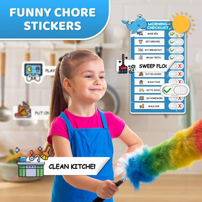 Upgraded Slider 3 in 1 Bedtime/Morning/Weekly Routine Chart for Kids, Magnetic Chore Chart for Kids with 99 Stickers, Cute Visual Schedule for Kid