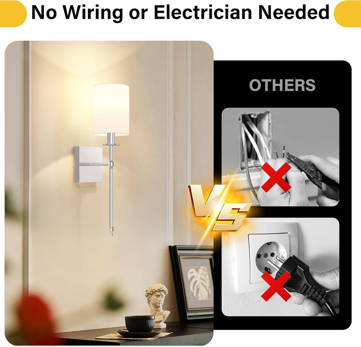 Battery Operated Wall Sconces Set of 2, Rechargeable Sconces with Remote