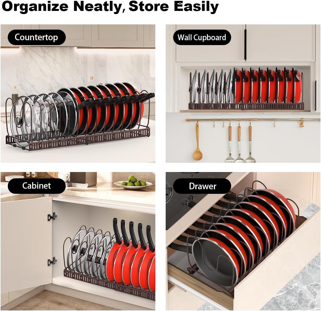 Housolution Pot and Pan Lid Organizer Holder Storage Rack, Black | 12"-23" Expandable, 14 Adjustable Dividers, Sturdy Metal Construction, Easy Assembly
